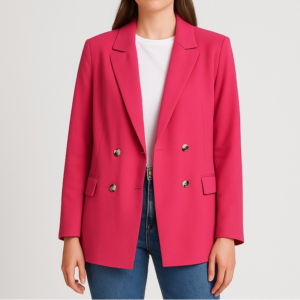 NINE WEST pink double breasted boyfriend blazer jacket size 10 preppy office